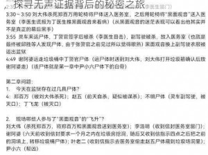 疑案追声第四关解析：深入蛛丝马迹揭秘真相，探寻无声证据背后的秘密之旅