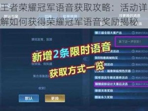 王者荣耀冠军语音获取攻略：活动详解如何获得荣耀冠军语音奖励揭秘