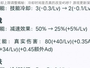 王者冷却上限调整揭秘：冷却时间是否真的改至45秒？游戏更新深度解析