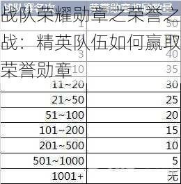 战队荣耀勋章之荣誉之战：精英队伍如何赢取荣誉勋章