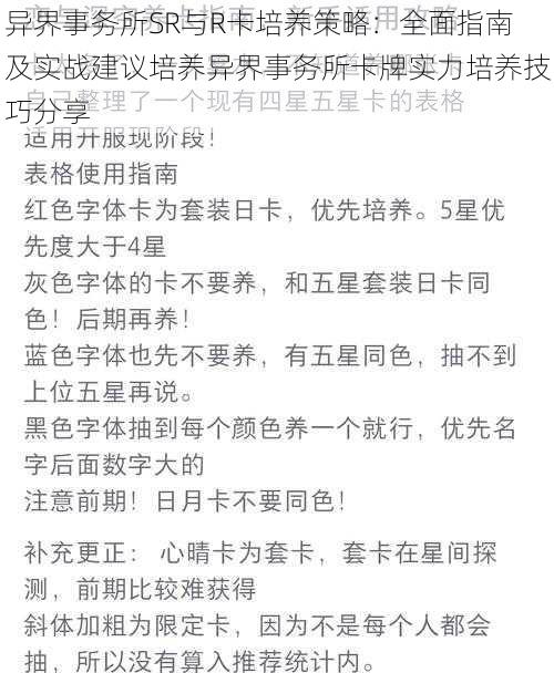 异界事务所SR与R卡培养策略：全面指南及实战建议培养异界事务所卡牌实力培养技巧分享