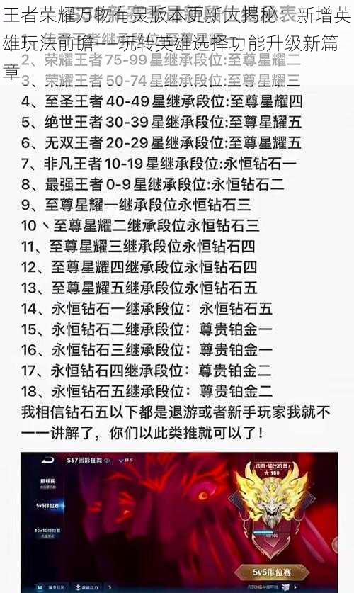 王者荣耀万物有灵版本更新大揭秘：新增英雄玩法前瞻——玩转英雄选择功能升级新篇章