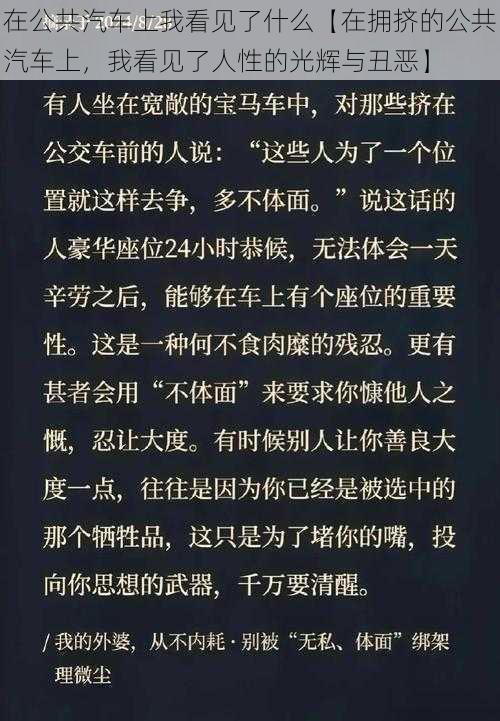 在公共汽车上我看见了什么【在拥挤的公共汽车上，我看见了人性的光辉与丑恶】