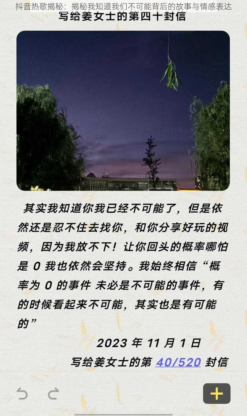 抖音热歌揭秘：揭秘我知道我们不可能背后的故事与情感表达