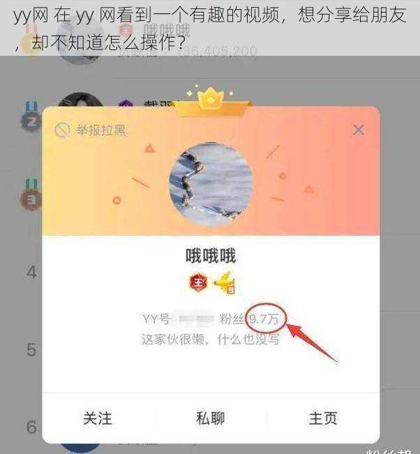 yy网 在 yy 网看到一个有趣的视频，想分享给朋友，却不知道怎么操作？