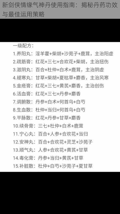 新剑侠情缘气神丹使用指南：揭秘丹药功效与最佳运用策略