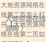 大地资源网络在线第二页怎么打开【大地资源网络在线第二页如何打开？】