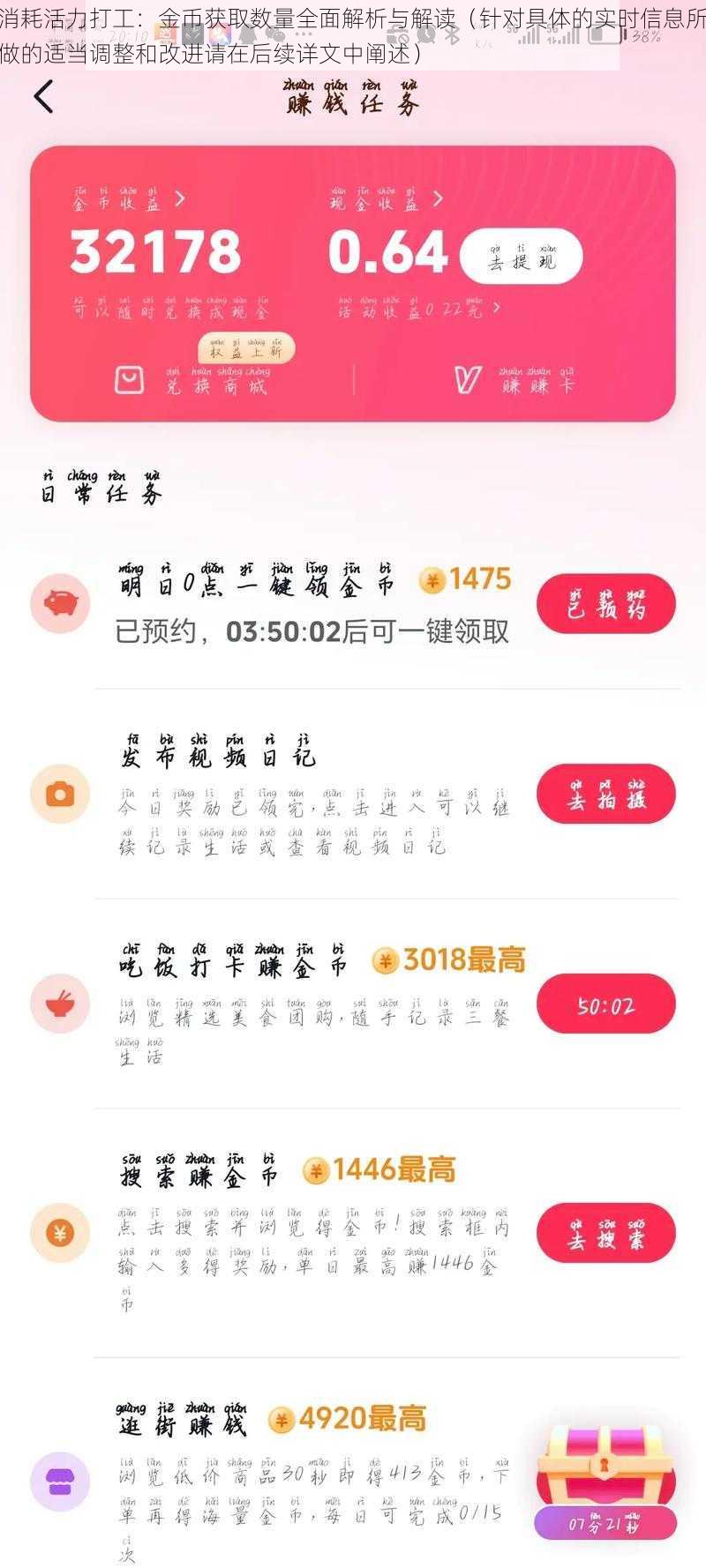 消耗活力打工：金币获取数量全面解析与解读（针对具体的实时信息所做的适当调整和改进请在后续详文中阐述）