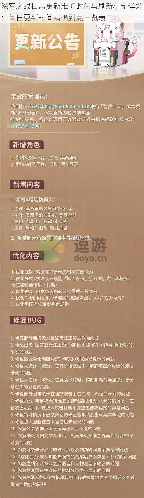 深空之眼日常更新维护时间与刷新机制详解：每日更新时间精确到点一览表