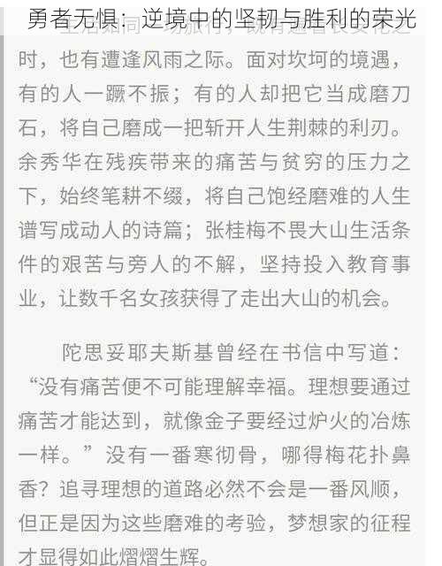 勇者无惧：逆境中的坚韧与胜利的荣光