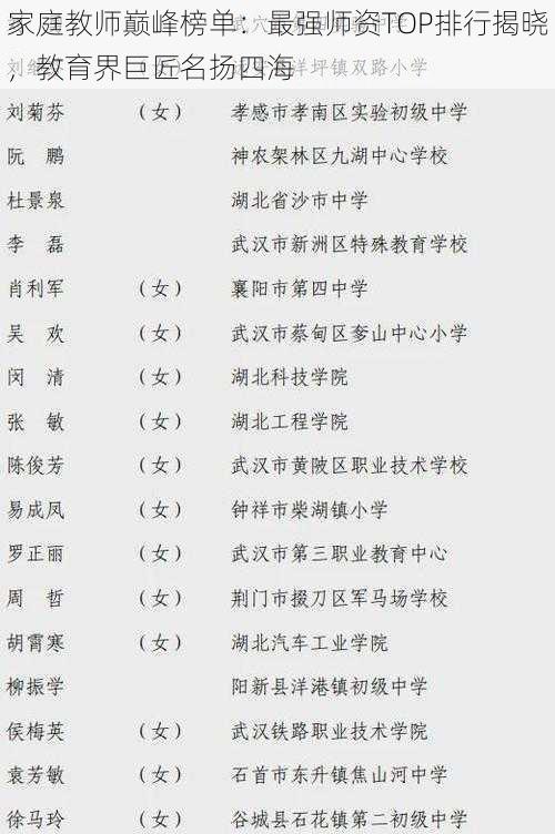 家庭教师巅峰榜单：最强师资TOP排行揭晓，教育界巨匠名扬四海