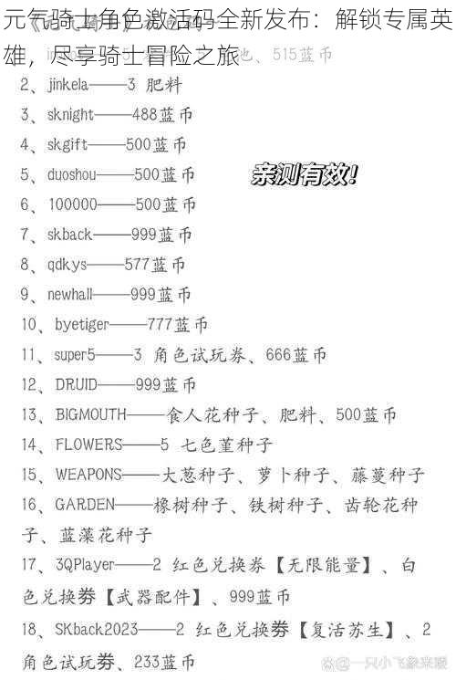 元气骑士角色激活码全新发布：解锁专属英雄，尽享骑士冒险之旅