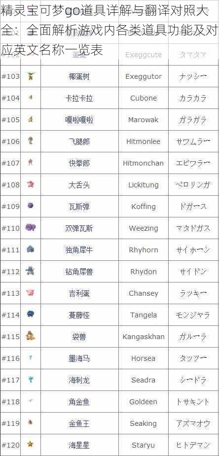 精灵宝可梦go道具详解与翻译对照大全：全面解析游戏内各类道具功能及对应英文名称一览表