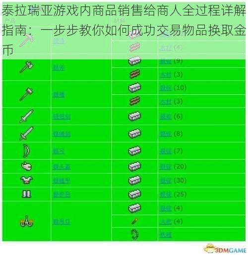 泰拉瑞亚游戏内商品销售给商人全过程详解指南：一步步教你如何成功交易物品换取金币